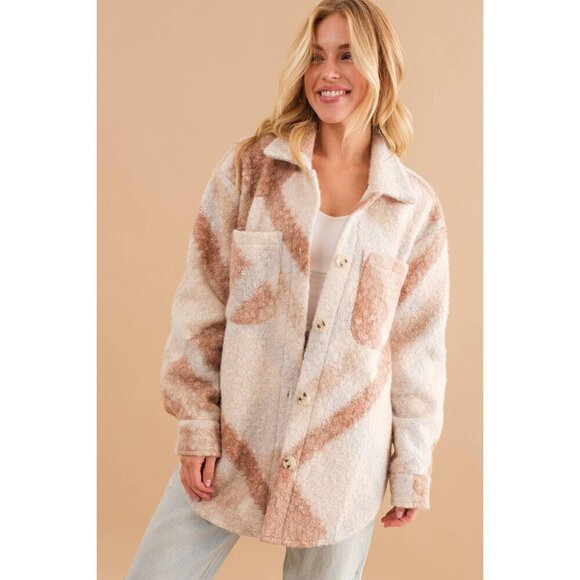 Oversized Teddy Marbled Button Up Coat Jacket - Picture 10 of 10